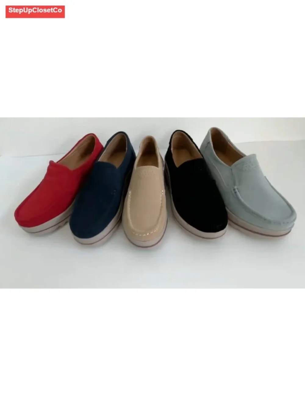 Suede Platform Wedge Slip On Loafers Comfortable Round Toe Work Shoes